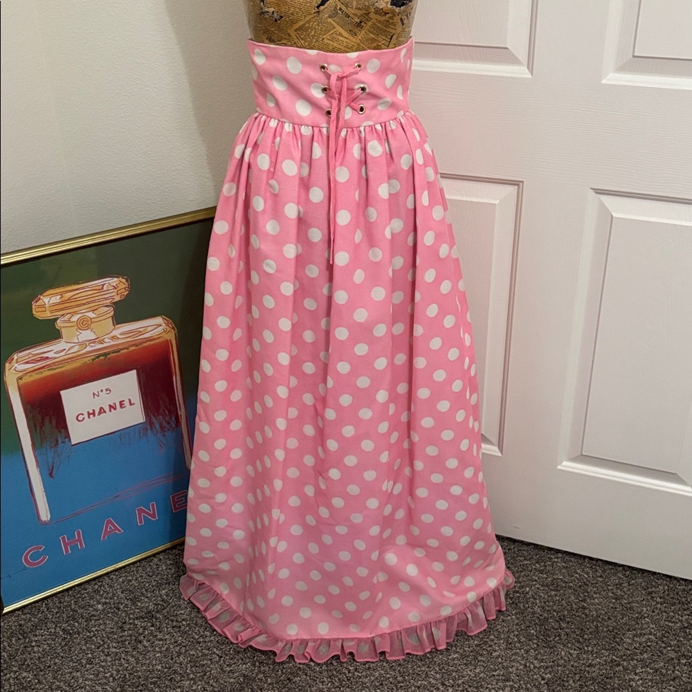 Jerri Shooter Las Vegas two piece polka dot skirt set vintage fairycore pink 70s - Picture 4 of 12
